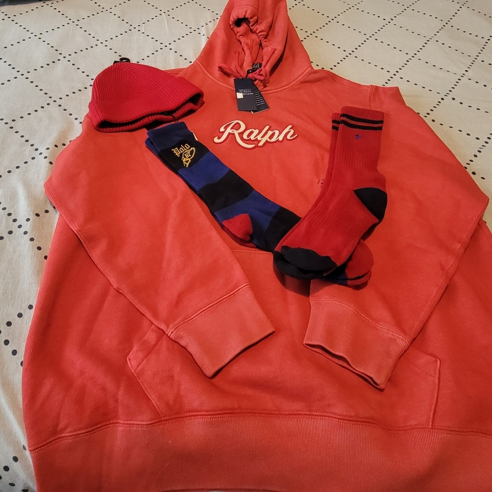 XXL Red RALPH Polo hoodie & beanie.